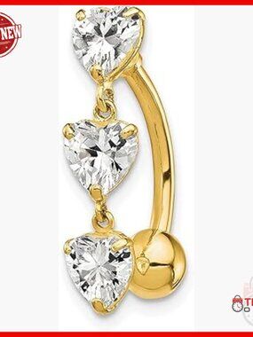 10K Gold 5mm Heart Belly Dangle Piercing Jewelry